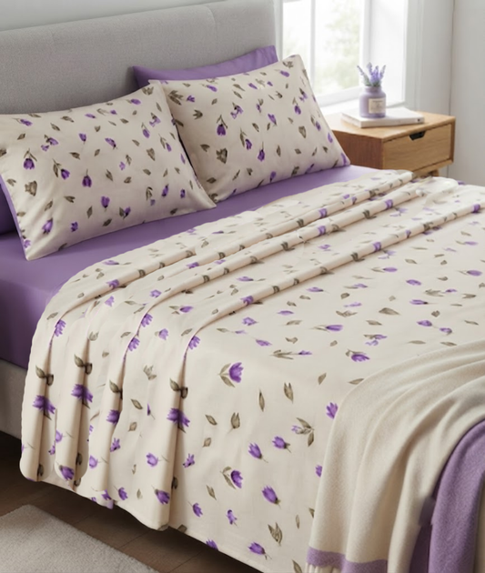 Cotton Bed Sheet Set -Printed Lavander